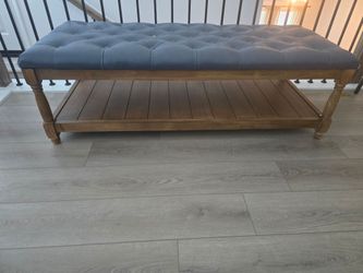 Wood and tufted faux  leather bench