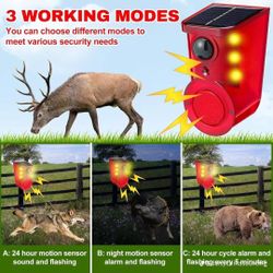 Solar Motion Sensor Alarm Device - Waterproof, Multi-Mode, Wide-Angle Sensing, 110dB Alarm & Strobe Lights for Indoor & Outdoor Security