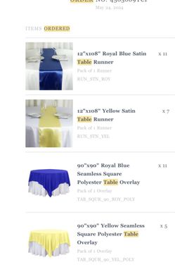 Blue And Yellow Table Overlays  & Table Runners