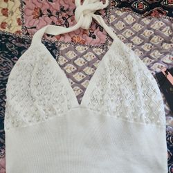 Pearl Trim Knitted Halter Tops