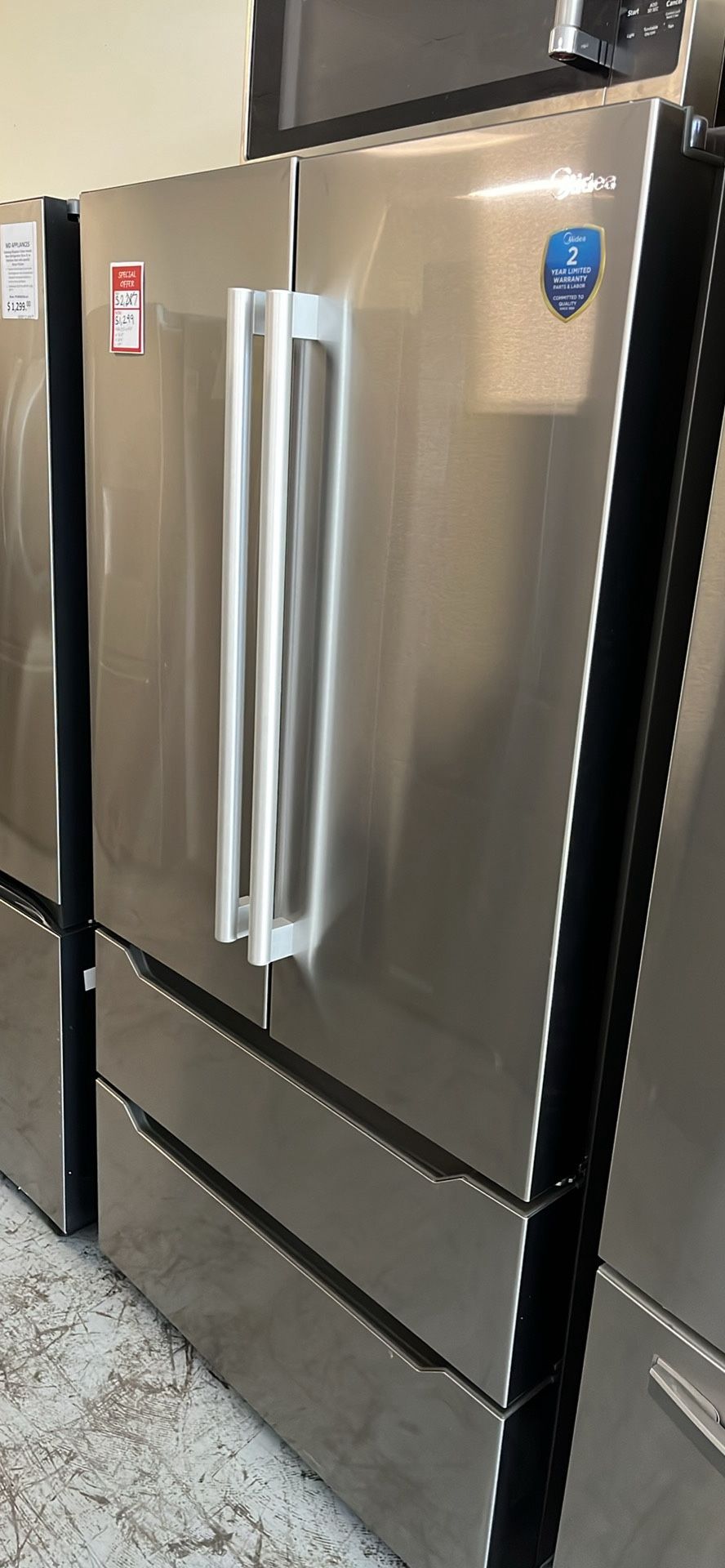 💥Great Saving💥 MIDEA French Door Refrigerator: Stainless Steel, 22.5 cu ft Total Capacity, 6 Shelv