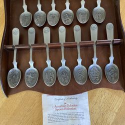 13 Pewter Spoons Of Original Colonies