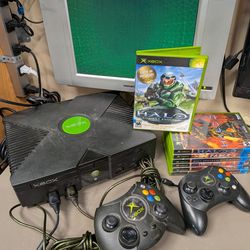 Original Xbox with 2 controllers and 7 games