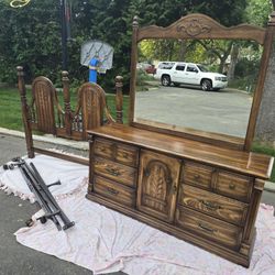 Gorgeous MCM Vintage Bedroom Set- Dresser, Mirror, Headboard and Frame