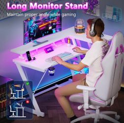 40” L-Shaped Gaming Desk with LED & Power Outlets