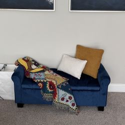 Velvet Blue Ottoman With Storage