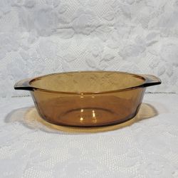 Vintage Amber Glass Baking Casserole Dish Anchor Hocking 1 Quart 436