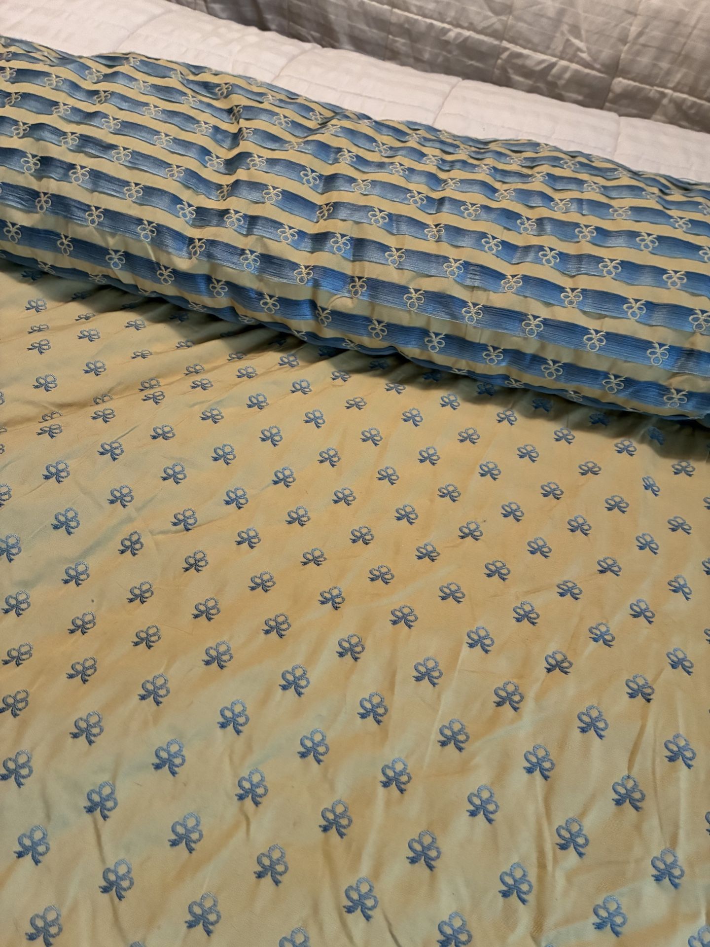 Pale yellow And Light Blue Brocade Fabric - 15 Yards