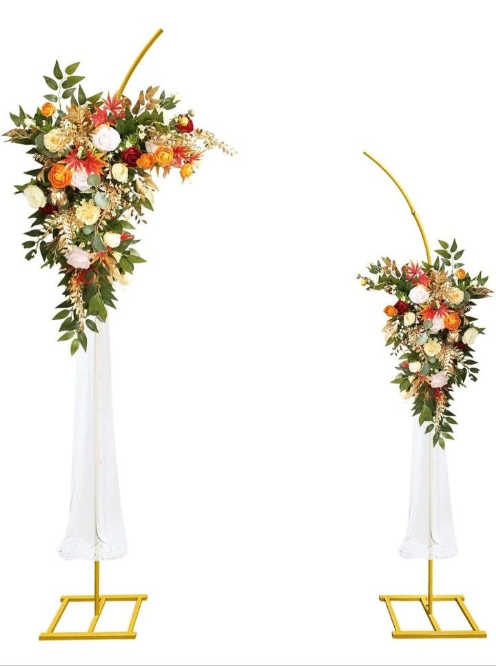 Metal Arch Backdrop Stand,Set of 2 Gold Curved Top Wedding Flower Arch Decorations for Ceremony, Baby Shower,Birthday Party