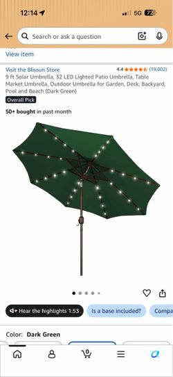 New 9 ft Large Green LED Solar Outdoor Patio Umbrella