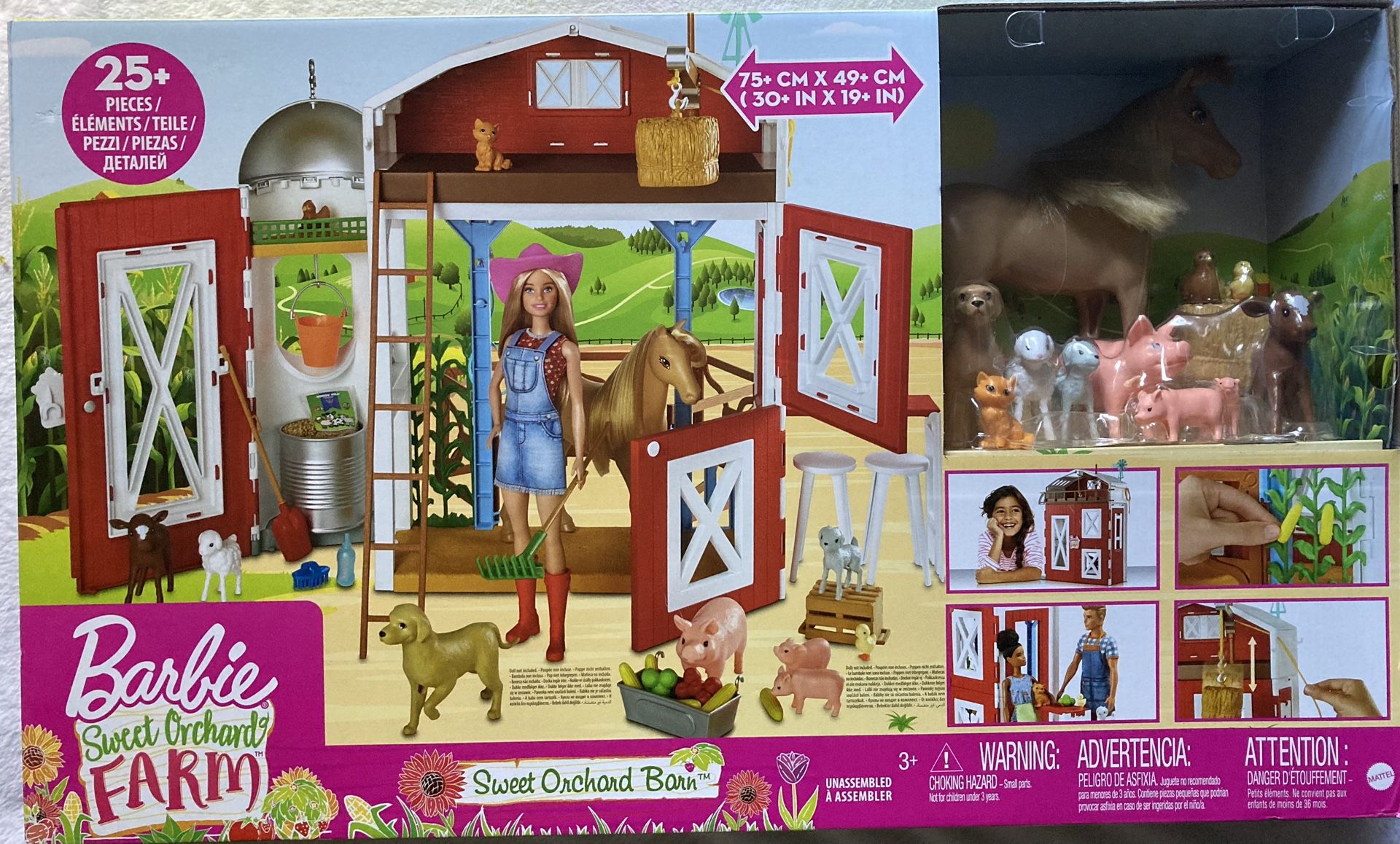 New Barbie Sweet Orchard Farm Playset with Barn, 11 Animals, Working Features & 15 Accessories: