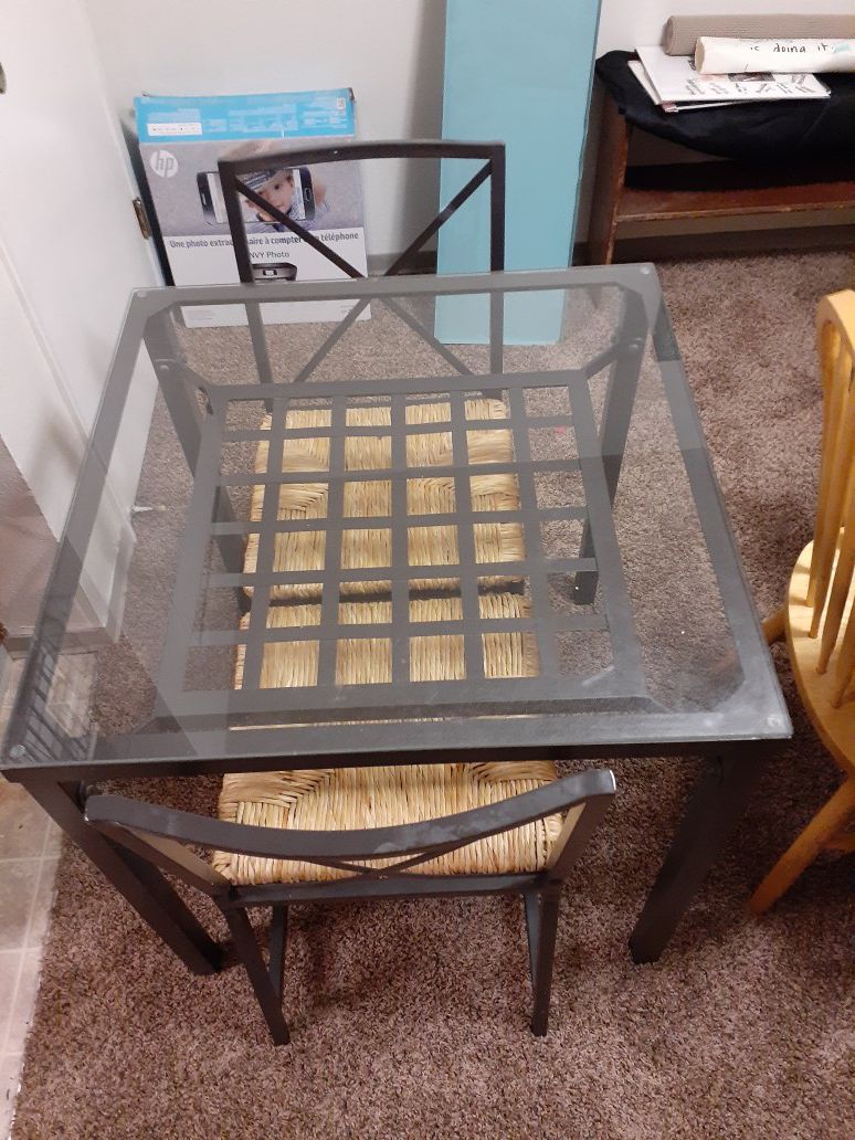 Glass top table and 2 chairs