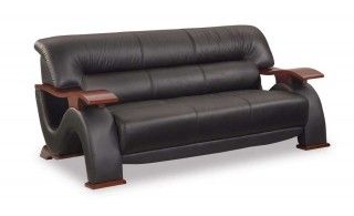 Grandiose Curvy wood Black leather sofa