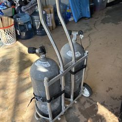 twin 3500 Hp Scuba Air Tanks With Valves And Carrier.