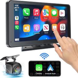 Carplay Portable Wireless with Apple  and Android Auto Screen for Car, 7" HD Touch Screen Car Stereo with Mirror Link, Bluetooth 5.2, Backup Camera 
