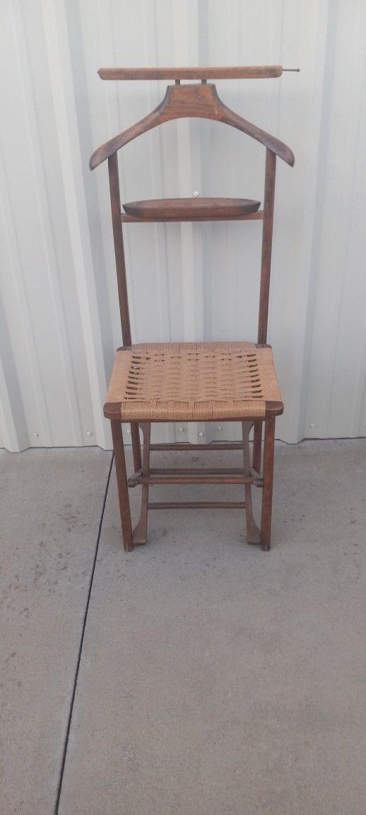 Mid Century Italian Folding Collapsible Valet Butler Chair w/ Rush Seat