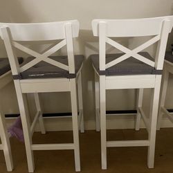 2 Ikea Bar Stools With Gray Cushion 