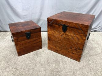 JAIPUR HOME Dark Solid Wood Distressed Trunk (Set of 2)