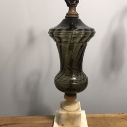 Antique smoke Glass & Marble Tabletop Lamp