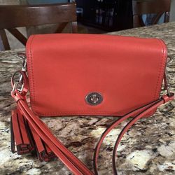 COACH tangerine Leather Crossbody Purse Bag