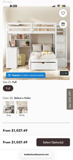 Full over twin loft bed with desk and stairs and storage