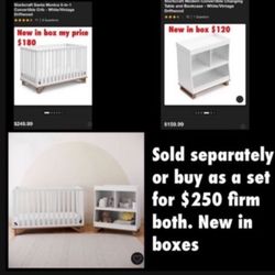 New in box sold separately or together  Crib new in box $180 Changing table new in box $120 Or take both for $250. Firm no lower  Cash only East Palmd
