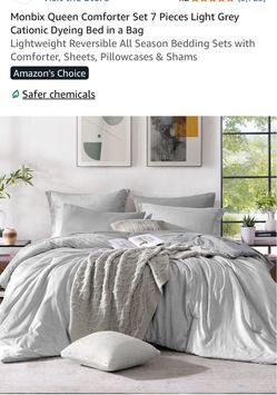 Monbix Queen Comforter Set 7 Pieces Light Grey
