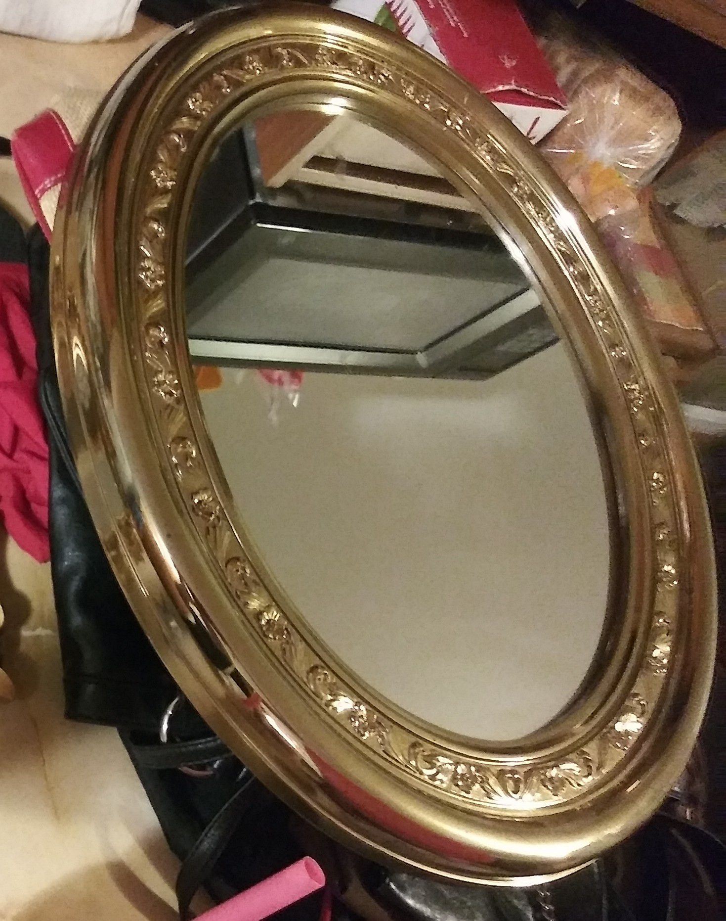 2 Gold Mirrors/Wall Decor- Oval & Square