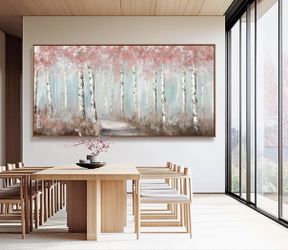 SDYA Forest Canvas Wall Art, 36"x70" – Pink Birch Trees, Framed – New