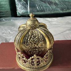 Vintage Crown Music Jewelry Box – Gold with Velvet Lining