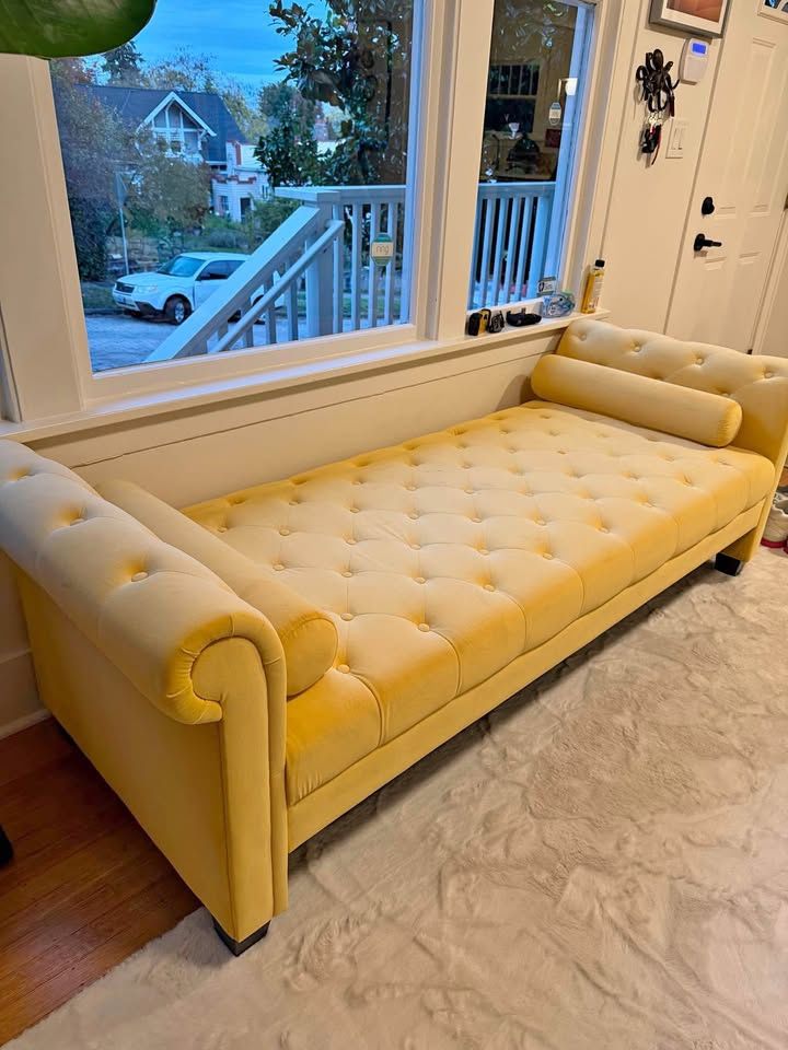 Yellow Velvet button tufted bench / Couch