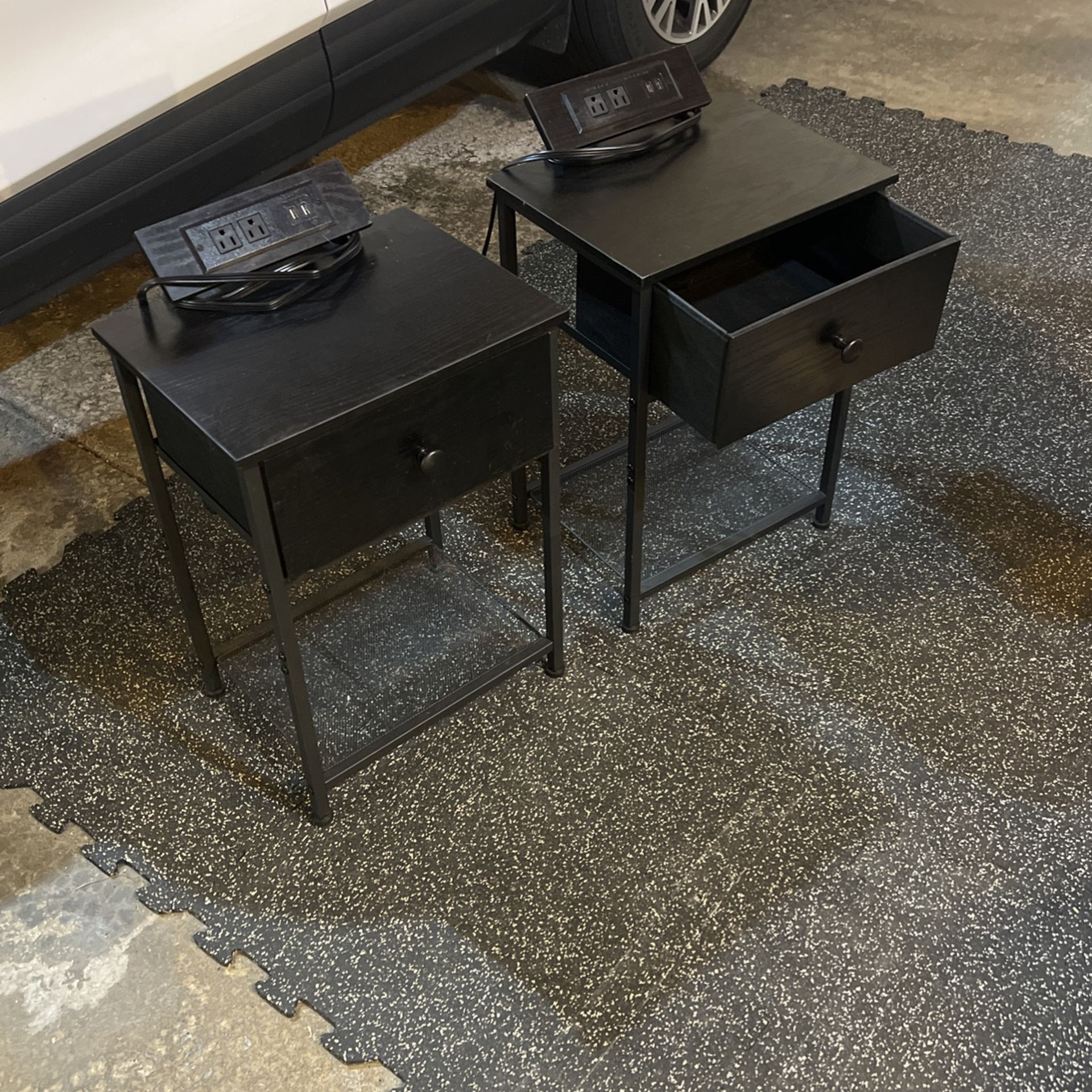2 - Small Tables With Drawers And Power Charging Stations $20 Each