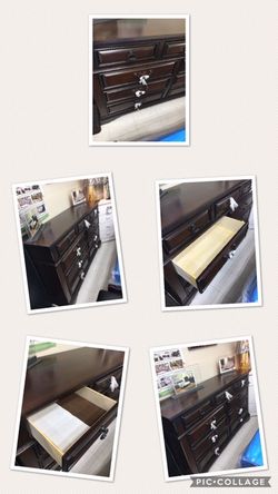 LARGE 9 DARK BROWN DRESSER WITH MIRROR NEW