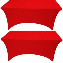2 Pack 6FT Red Spandex Tablecloth Stretch Fitted Table Cover for Rectangular Table Event, Wedding, Banquet and Parties