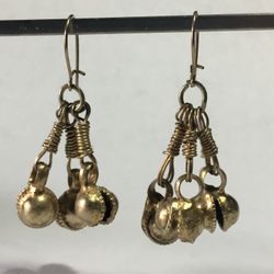 Vintage Brass Ball/Bell Earrings 1.75”L