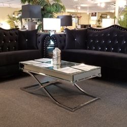 Brand New Black Velvet Modern Sofa + Loveseat 2PCs Set