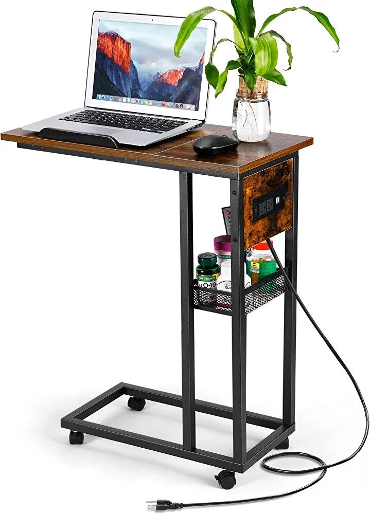 Orgxpert Lift Top Side Table With USB Ports And Outlets