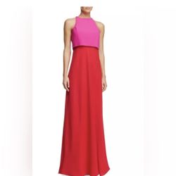 Jill Stuart red fuchsia pink color block sleeveless maxi dress gown 14