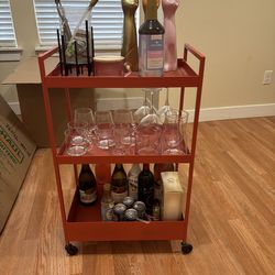 IKEA Rolling Bar Cart – Orange Metal Utility Cart