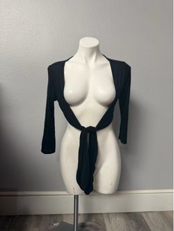 Black Cropped Tie Front Shrug