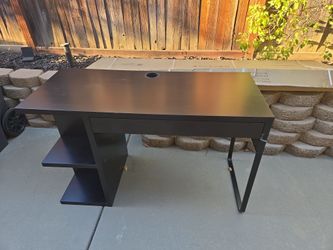 Brownish Black Wood Desk with Side Shelves