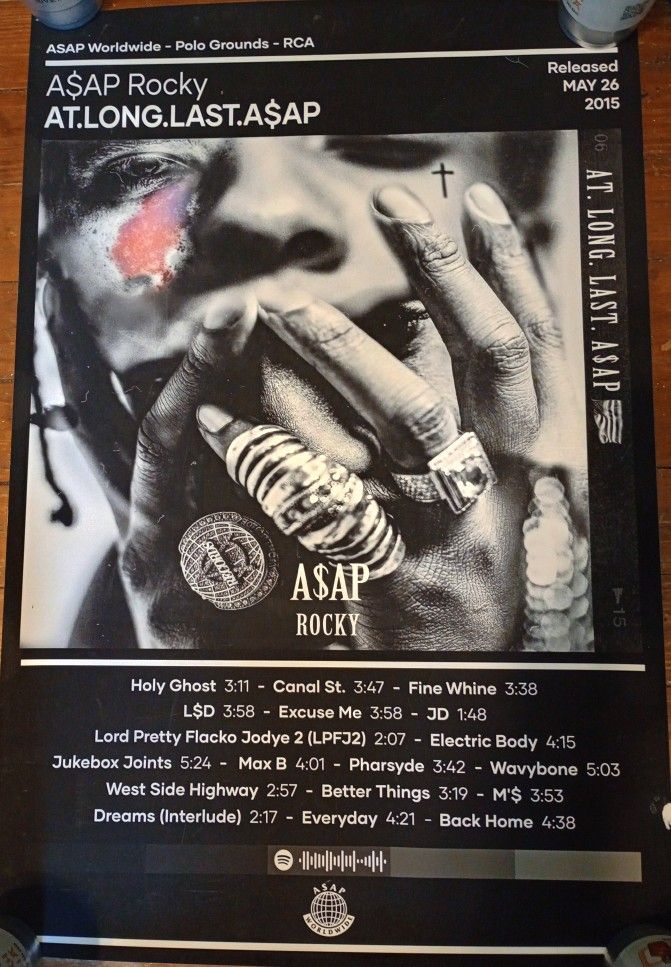 ASAP Rocky Record Release Poster 2015 At Long Last ASAP *20.00* 30" x 20 on Heavy Stock