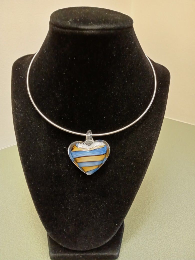 Silver Tone Choker With Glass Heart From Bahamas