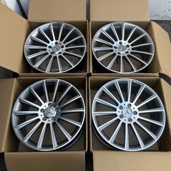 19” New Staggered Set AMG Style Gunmetal Gray / Machined Finish Wheels Rims For Mercedes Benz 19x8.0/9.0 Fits CLA250 C250 C300 C400 5x112