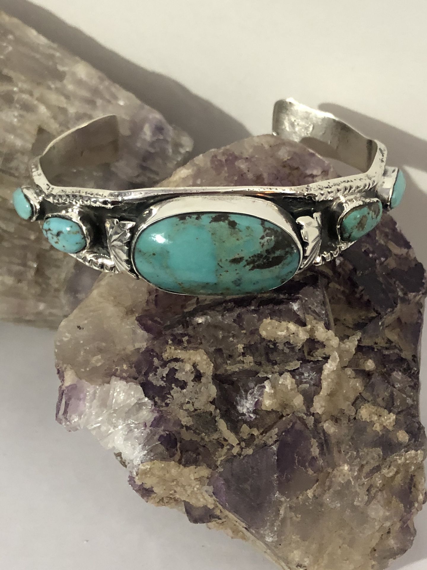 Handcrafted 5 Stone Turquoise .925 Sterling Silver Cuff Bracelet 41g New
