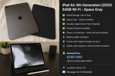Apple iPad Air 4th Generation (64GB, Wi-Fi) – Space Gray