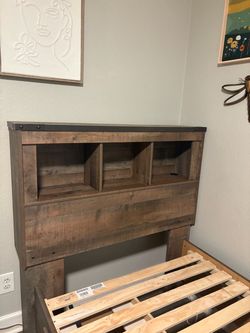 Rustic twin Bookcase Headboard with Storage