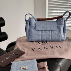 Designer VAKKO purse leather handbag with matching VAKKO wallet Blue  Comes with dust bag and tag