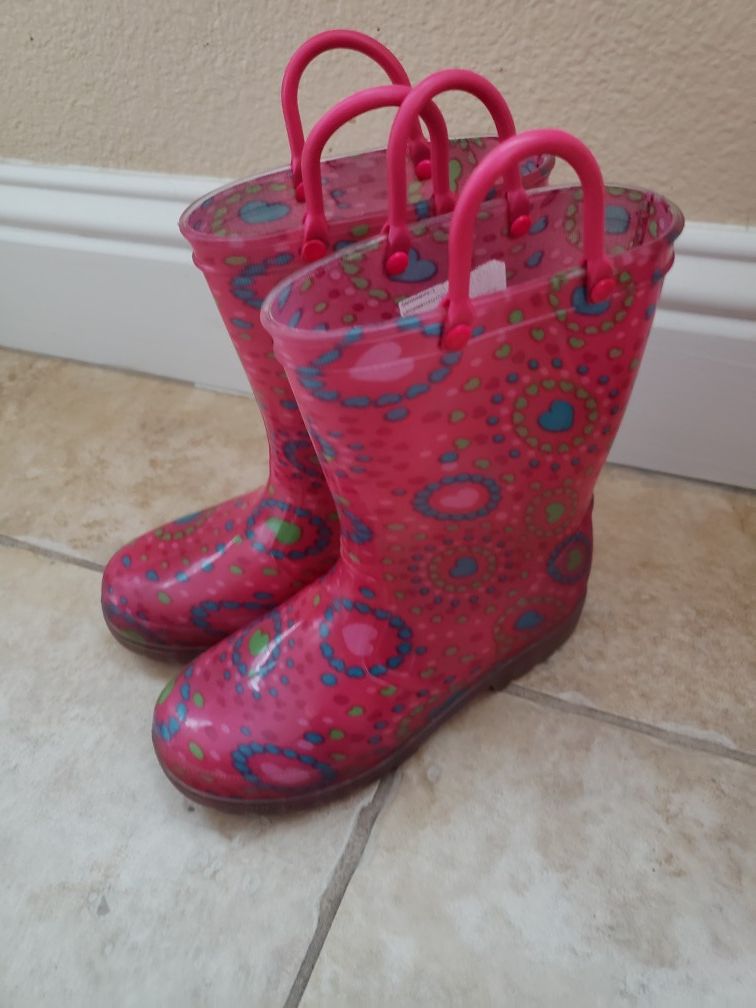 SIZE 12 LIL GIRLS LIGHT UP RAIN BOOTS