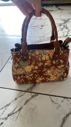 Patricia Nash Norcia handbag featuring a brown leather design with a vintage botanical floral print